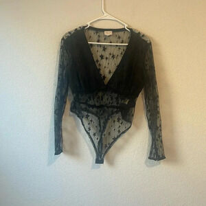 Le Lis black sheer long sleeve bodysuit Medium